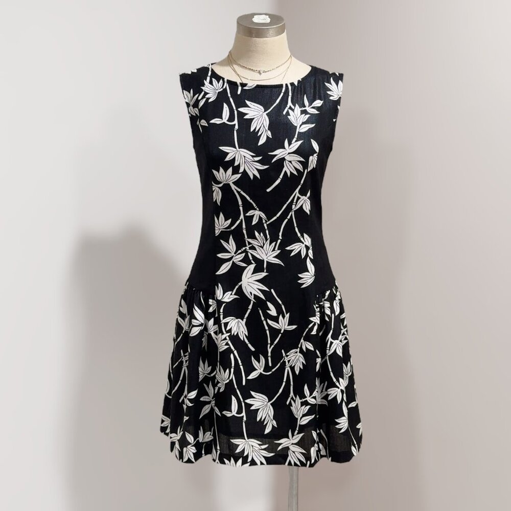 Wanko Women's Black & White Floral Print Sleeveless Tiered Dress EU 36 - USA 6
